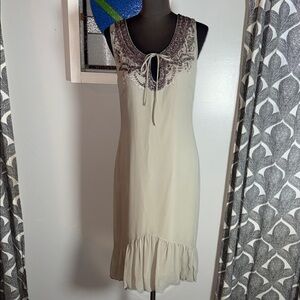 Vera Wang 100% Silk Beaded Embroidered Bubble Hem Midi Dress Lavender Label SZ10